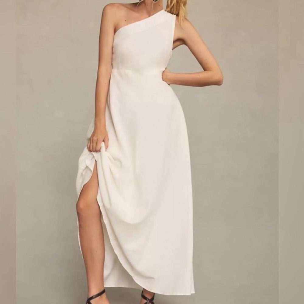 Farm Rio One Shoulder Linen blend white A-line maxi dress (Flawed)